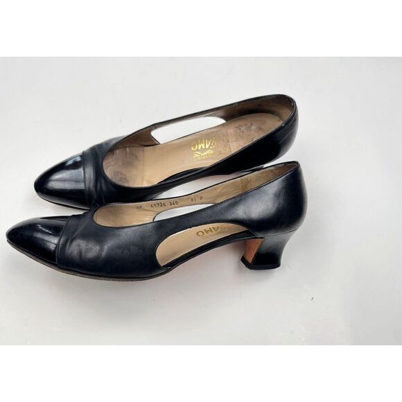 Salvatore Ferragamo Sandals Women 8.5B Leather Almond‎ Toe Cut Out Heels Pumps - Picture 1 of 13